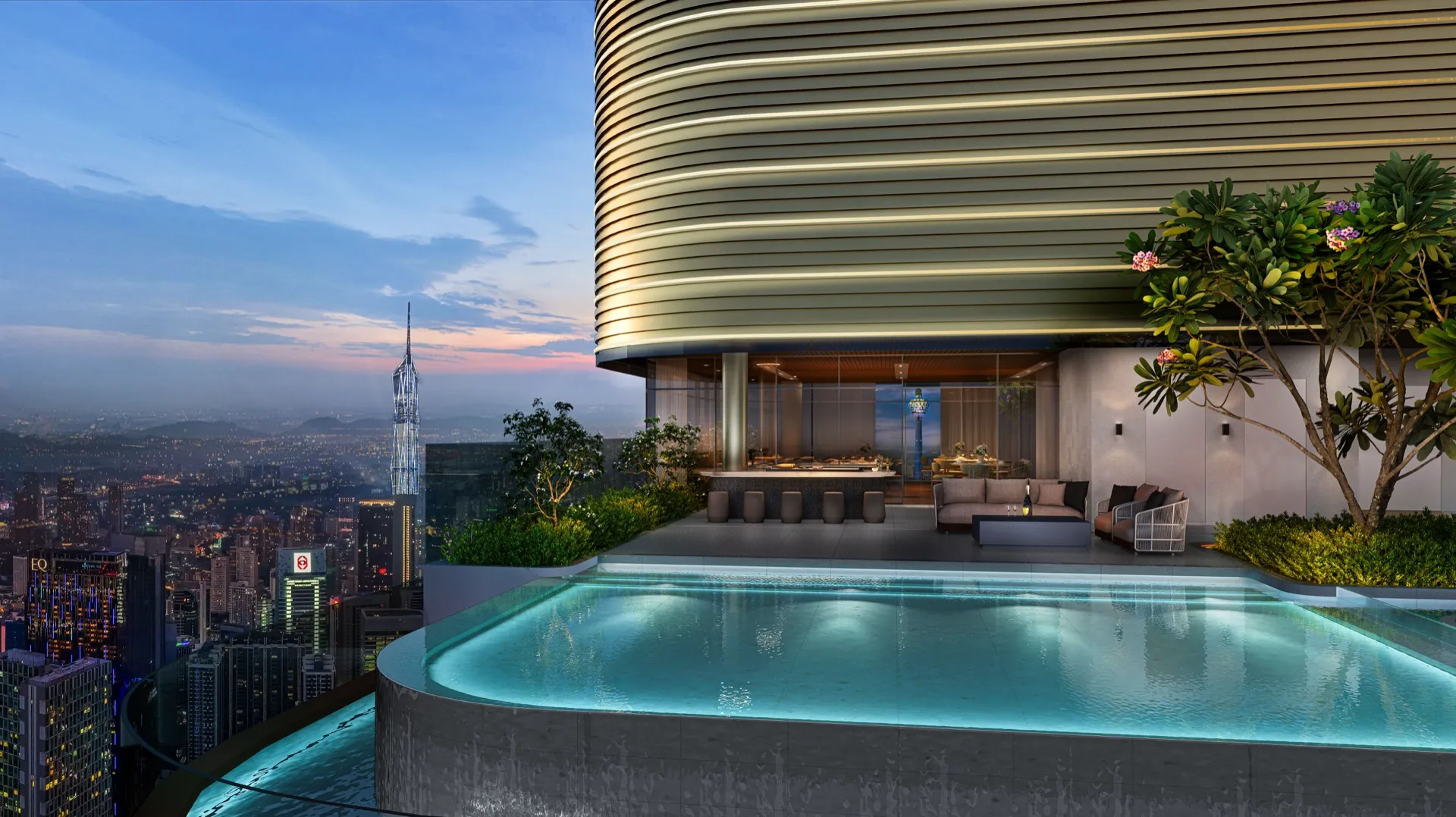 CloutHaus KLCC 屋頂無邊際泳池與吉隆坡城市景觀