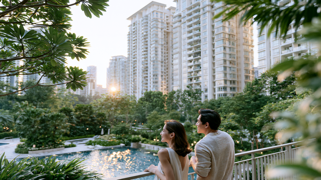 Mont Kiara luxury condominium pool with Kuala Lumpur skyline, a top expat residential enclave